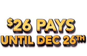 Your coupon is on its way to your inbox! $26 pays until Dec 26th Check your email for your coupon.